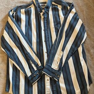 Basic Editions Blue and White Striped long sleeve dress shirt B12 XL